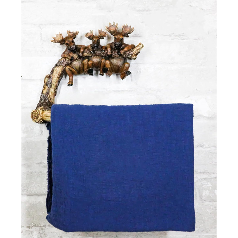 Rustic Western Elk Moose Hanging On Tree Branch Wall Hand Towel Holder Bar