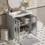 Meuble-lavabo moderne de 30 po avec lavabo en céramique, poignées noires mates blanches, portes en verre trempé trempé, structure en bois d'hévéa, grand espace de rangement