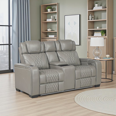 Barra 72" Modern & Contemporary Top Grain Leather Power Double Reclining Loveseat with Center Console, Power Headrests, Heat & Air Massage by Latitude Run