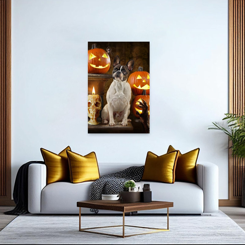 Halloween, art bouledogue français, H 60 po x l 40 po