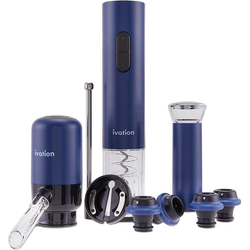 Ivation Blue Electric Wine Opener Set with Aerator and Preserver