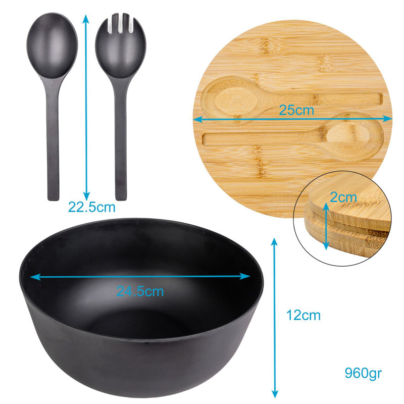 Latitude Run Atle Melamine Salad Bowl, Black