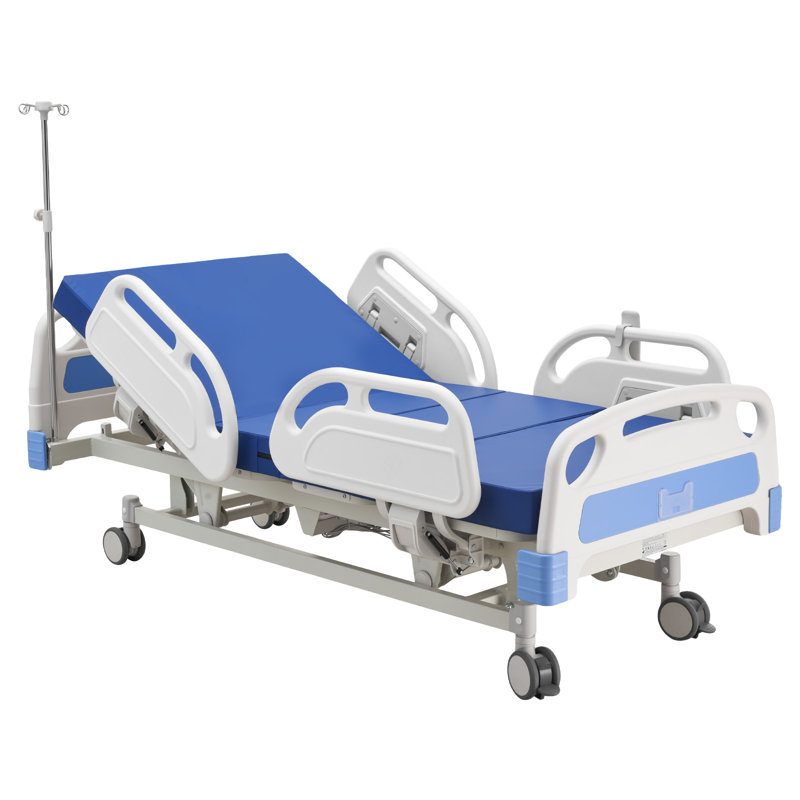 Lit d'hôpital électrique de qualité supérieure 5 fonctions, lit médical électrique ICU avec Trendelenburg et Trendelenburg inversé, roulettes verrouillables de 5 po et matelas à haute densité pour hôpital à domicile, chargement de 550 lb