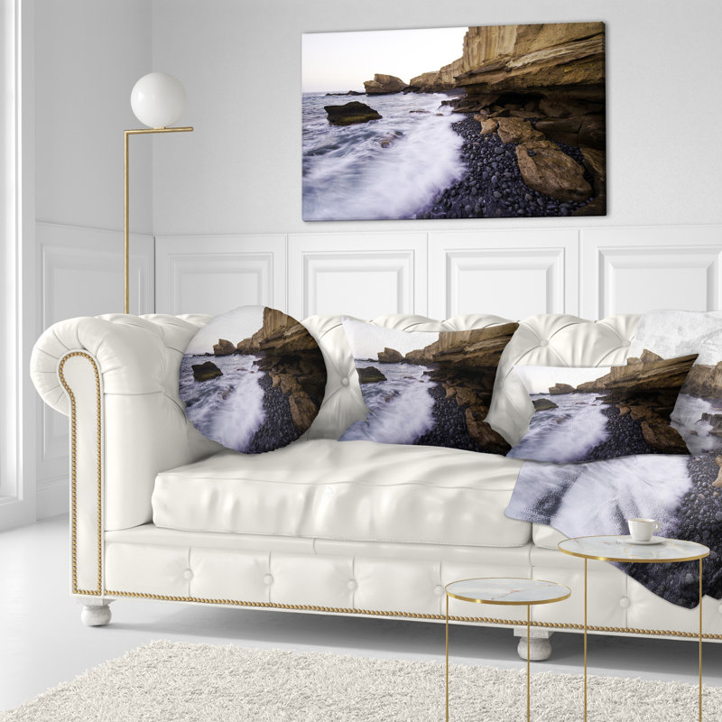 Coussin décoratif photo à roulement à la plage mer shore, H 12 po x l 20 po