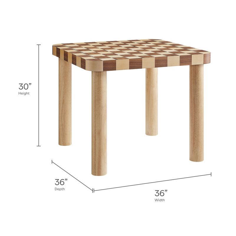 Oscar 36 Inch Square Checkered Dining Table, Oak/Walnut