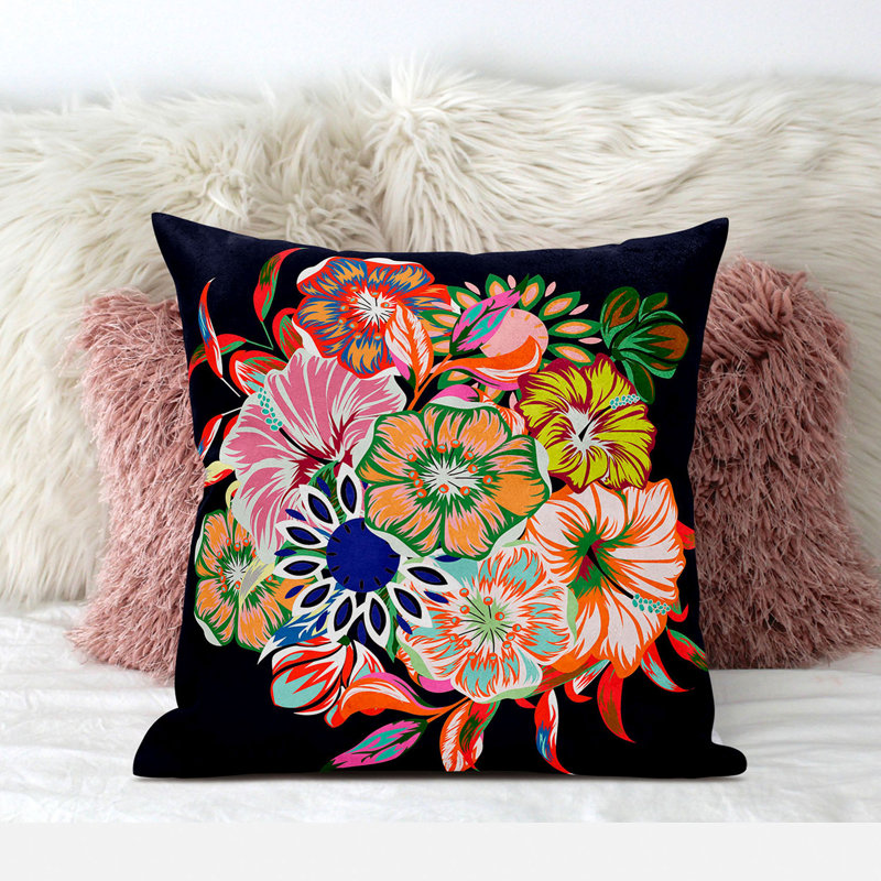 Floral Reversible Throw Pillow, 18" x 18", Red/Orange