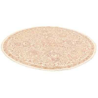 Tapis à main one-of-kind-noué la 2010 crème en laine ronde 8 pi 3 po Radu