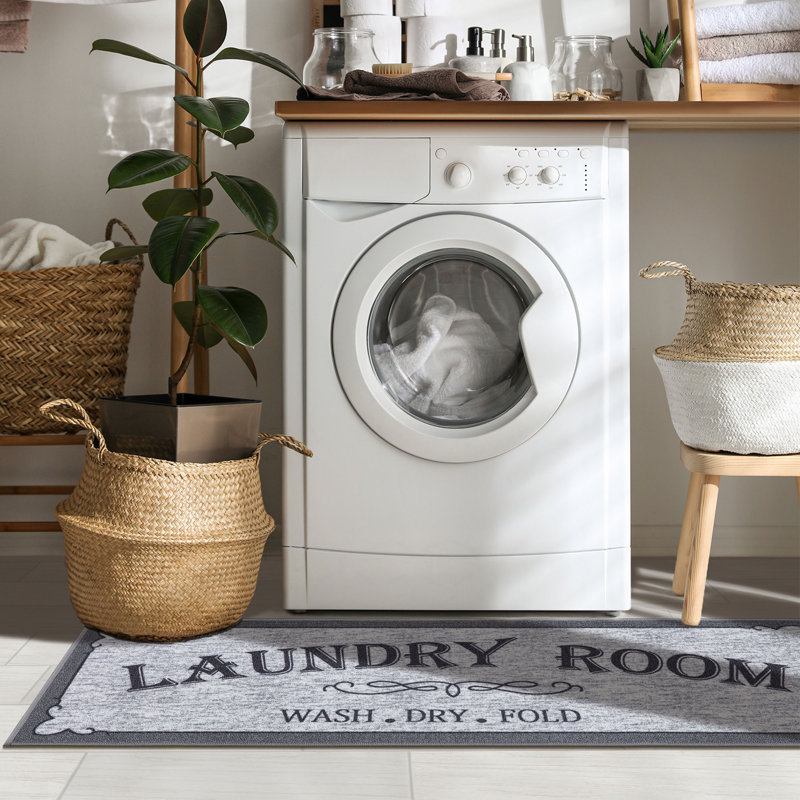 Gray Non-Slip Rubber Back Laundry Room Runner Rug – Durable Floor Mat for Laundry Area