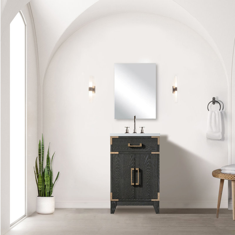 32,93 po Grand meuble-lavabo en chêne brun avec comptoir et robinet en acrylique - centre de table de salle de bain surélevé 91,22 lb