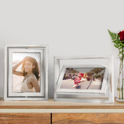 2 Pack Rotating Floating Picture Frames,Double-Sided Display with HD Glass Front