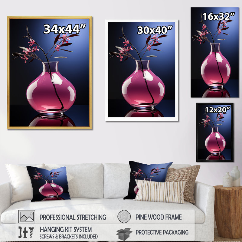 «Blue and Magenta Vase Still Life I», reproduction d'art sur toile, H 20 po x l 12 po x P 1 po, Cadre simple noir
