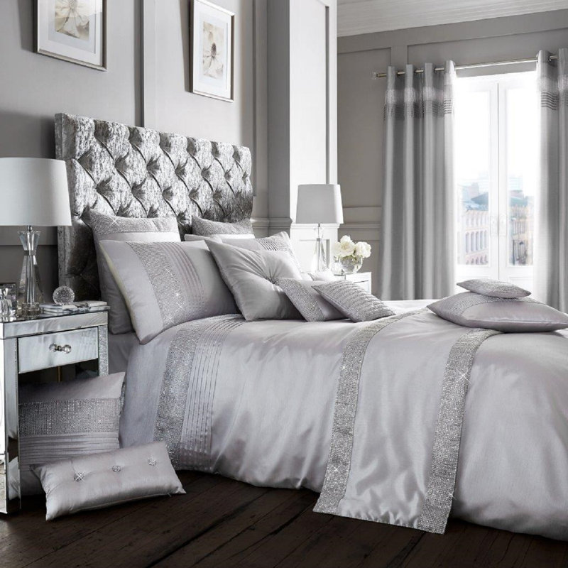 Mikonos Cotton Blend Solid Colour Duvet Cover Set with Pillowcases, Silver, Kingsize Duvet Cover + 2 Pillowcases