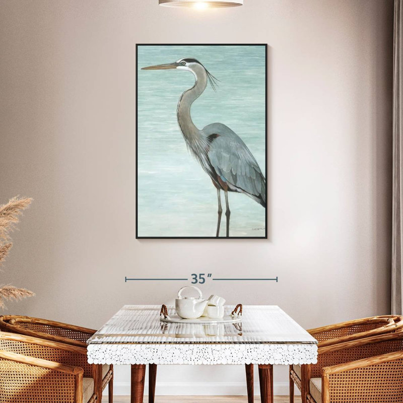 Grand héron, 31 po x 46 po, Cadre flottant noir
