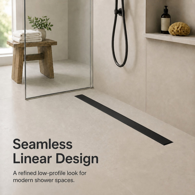 FlowCore 36" Matte Black linear grid drain, Matte Black