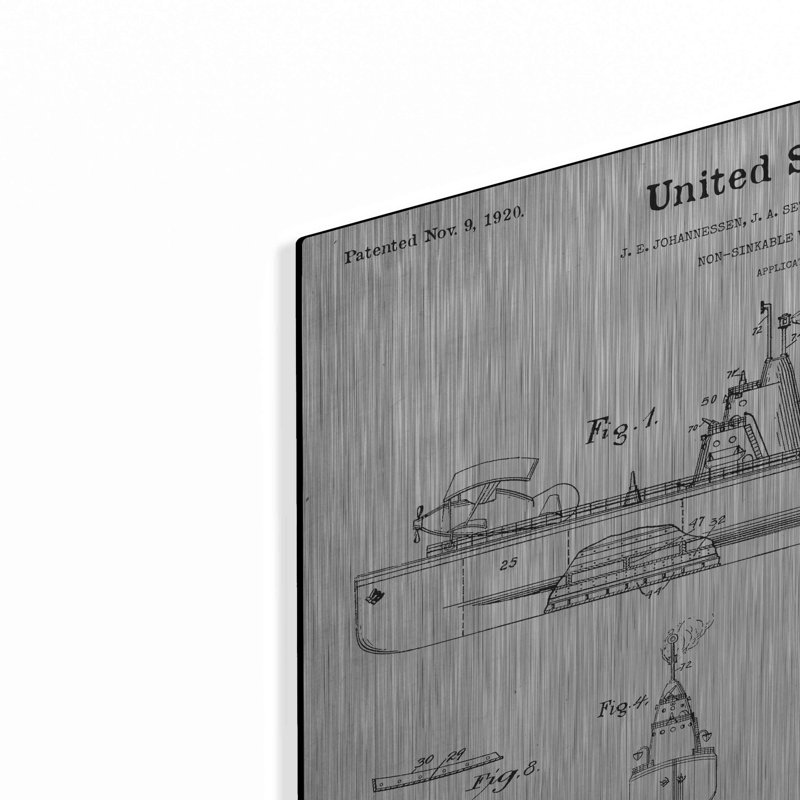 «Non-Sinkable Vuse Blueprint Brevet Parchment» par Patents, H 16 po x l 24 po, Argent