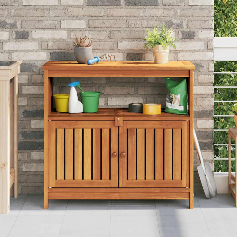 vidaXL Rustic Solid Acacia Garden Console Table with Doors, Durable and Weather-Resistant with Oil Finish, Indoor Outdoor Entryway Storage, Modern Patio Furniture, 31.5"x13.8"x29.5"