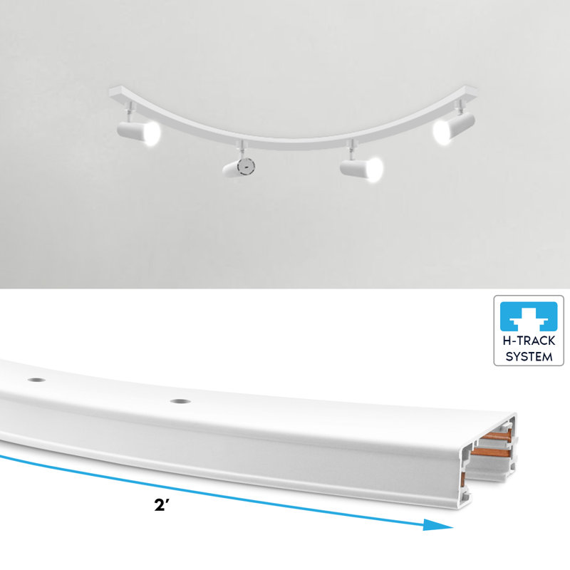Rail d'éclairage sur rail incurvé de type H 2 pi Luxrite, rail d'éclairage à fixation en surface, compatible avec les systèmes de rail en H à 3 fils 120 V à circuit unique