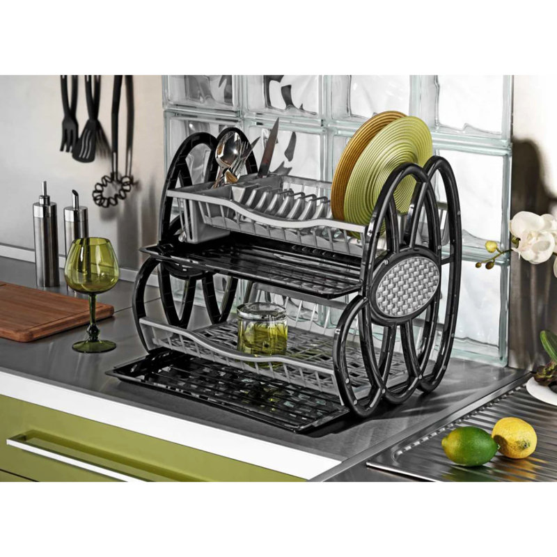 MantraRaj Plastic Dish Rack 2 Tier Double Dish Drainer Rack Large Plate Cutlery Cup Holder Trays