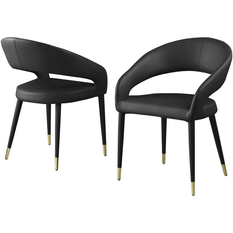 Ensemble de 2 chaises de salle à manger modernes en similicuir (seulement chaises), Noir, Noir