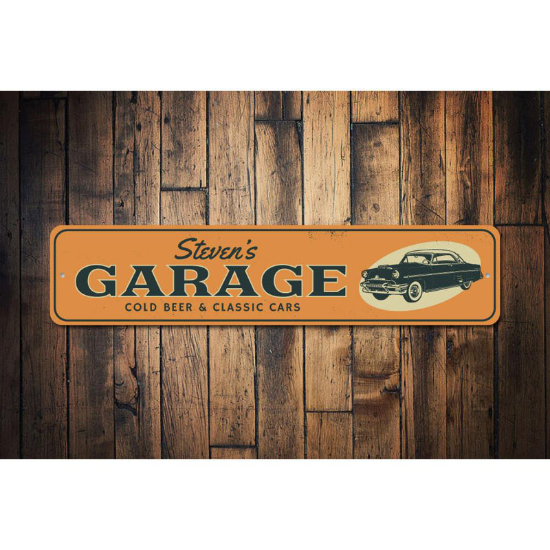 Plaque en aluminium «Cold Beer & Classic Cars», H 6 po x l 24 po x P 0,063 po