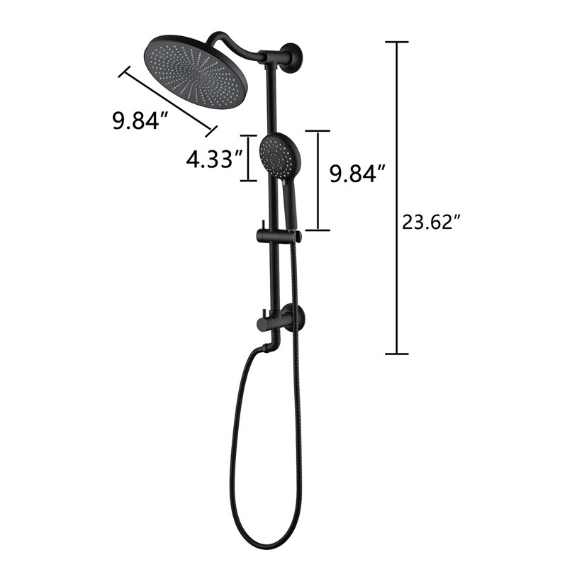 Douche à main à 5 réglages - Noir mat fixé au mur 1,8 gallons par minute 3 jets réglables à double tête résistante à la corrosion et à la décoloration