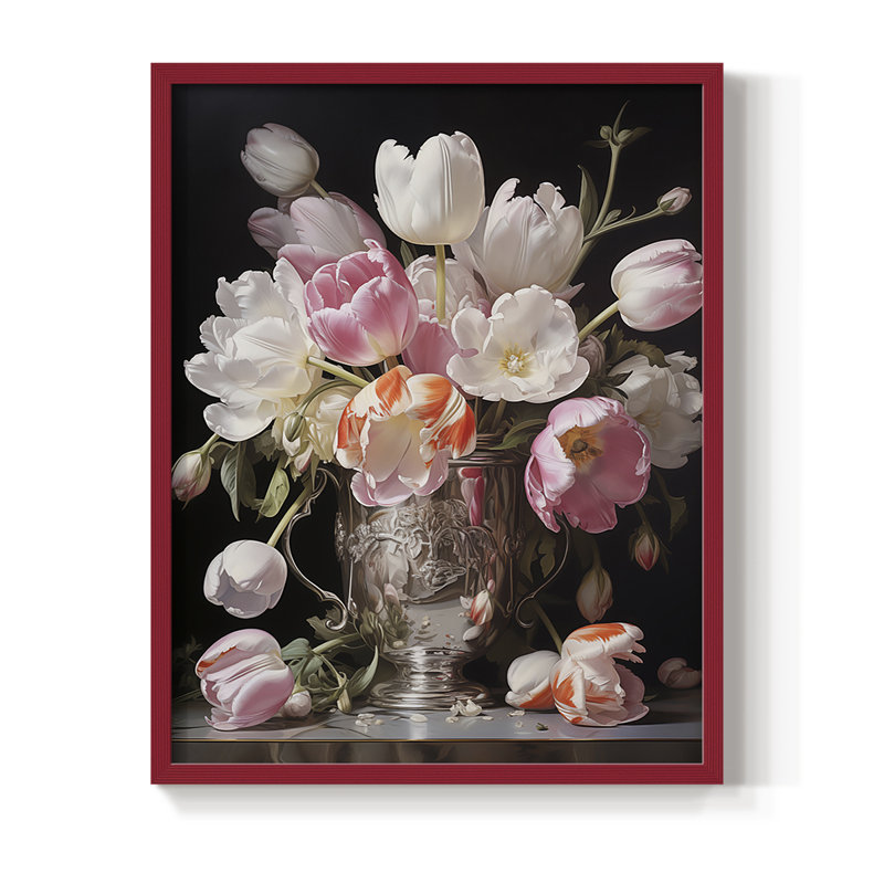 Reproduction encadrée FLORAL Series DCCVVII - bois massif, H 30 po x l 24 po, Rouge