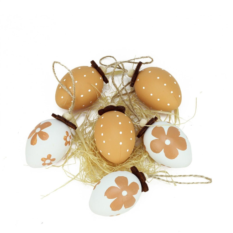 Ornements d'oeufs de Pâques peints en brun et blancs 6 carats 2,25 po