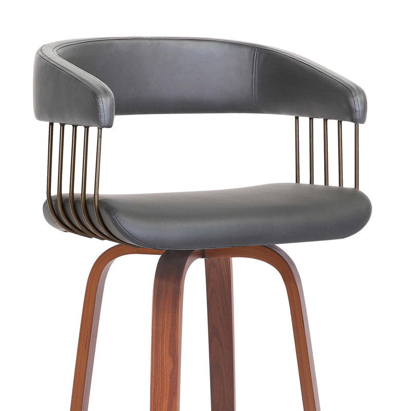 Élégant tabouret de bar pivotant avec siège en similicuir et structure en noyer, Grey/Walnut