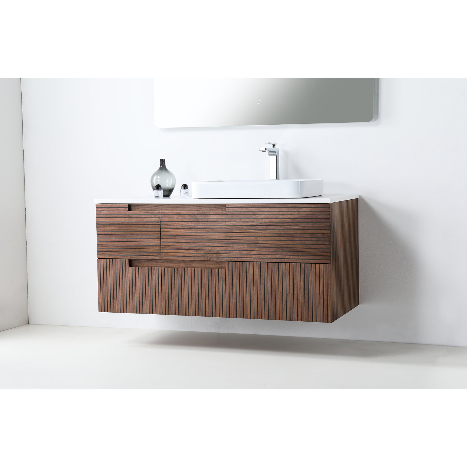 48'' Natural Walnut Veneer Plywood Bathroom Vanity with Engineered Quartz Top