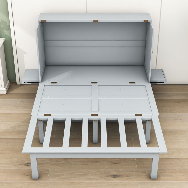 Un grand lit escamotable équipé de ports USB et de tablettes amovibles des deux côtés, Grand lit, Gris
