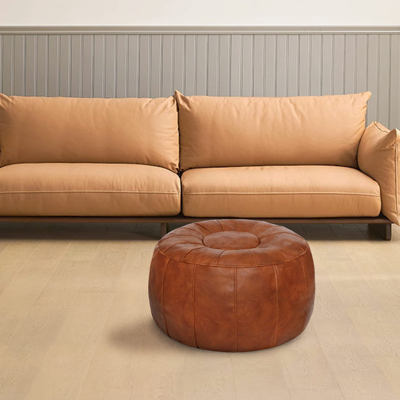 Izaiya Faux Leather Pouf, Brown Faux Leather
