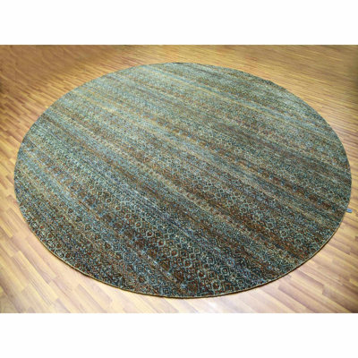 Tapis rond brun en laine noué à la main 11 pi 11 po x 12 pi 0 po Kohita