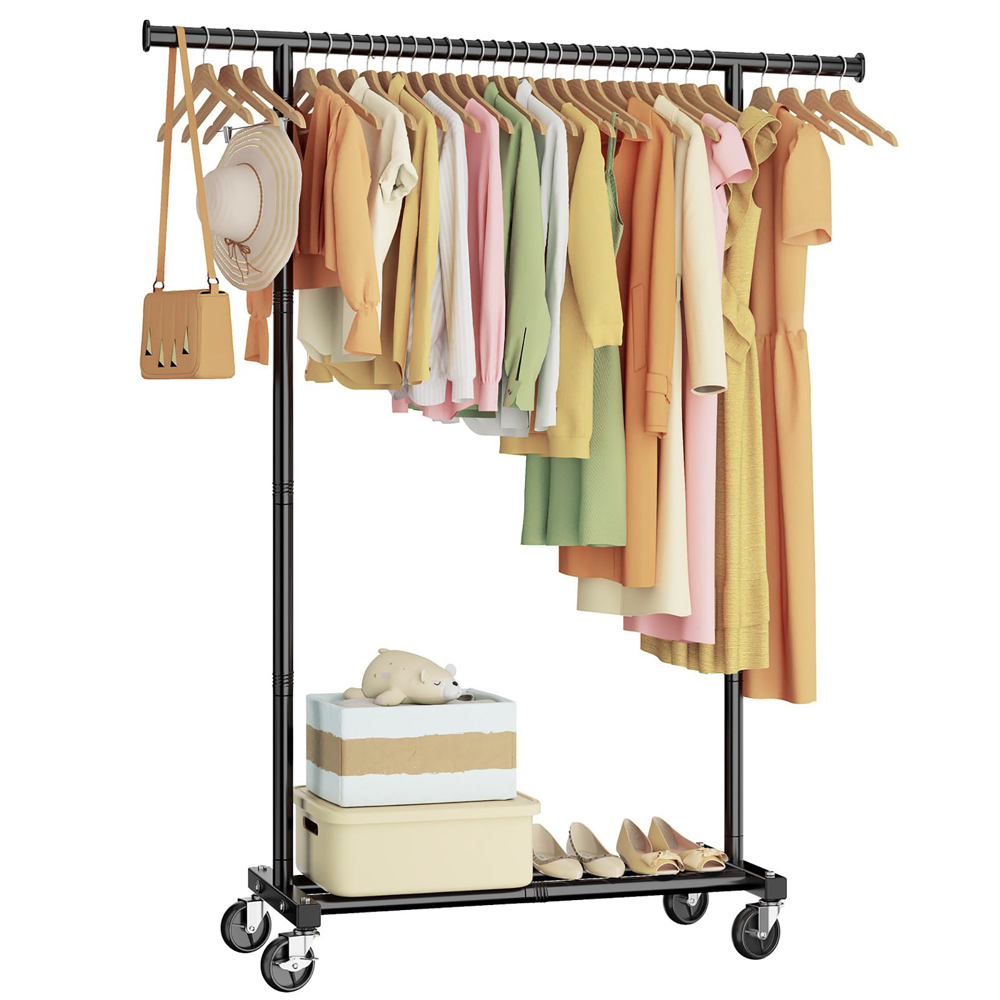 Latitude Run® Single Rod Movable Clothes Hanger, Portable Metal ...