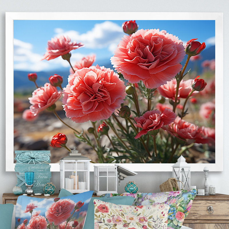 Carnations Field Vibrant II, reproduction d'art sur toile, Cadre flottant doré, H 30 po x l 40 po x P 1,5 po