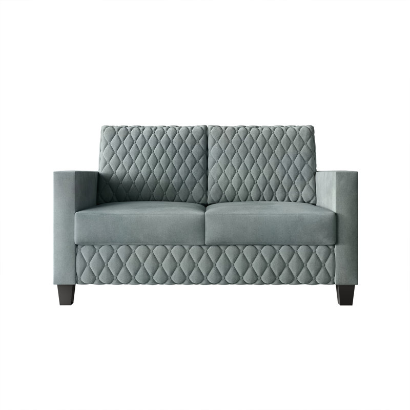 Velvet Upholstered Loveseat, Light Blue