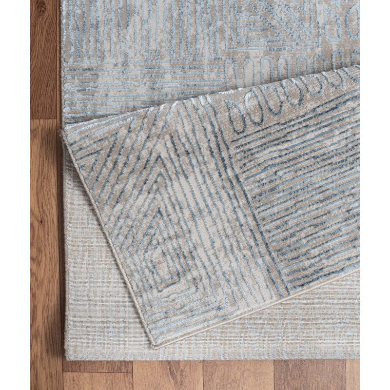 Pavillon géométrique contemporain bleu de 2 pi X 3 pi Tapis en polyester, Rectangulaire 2 pi x 3 pi