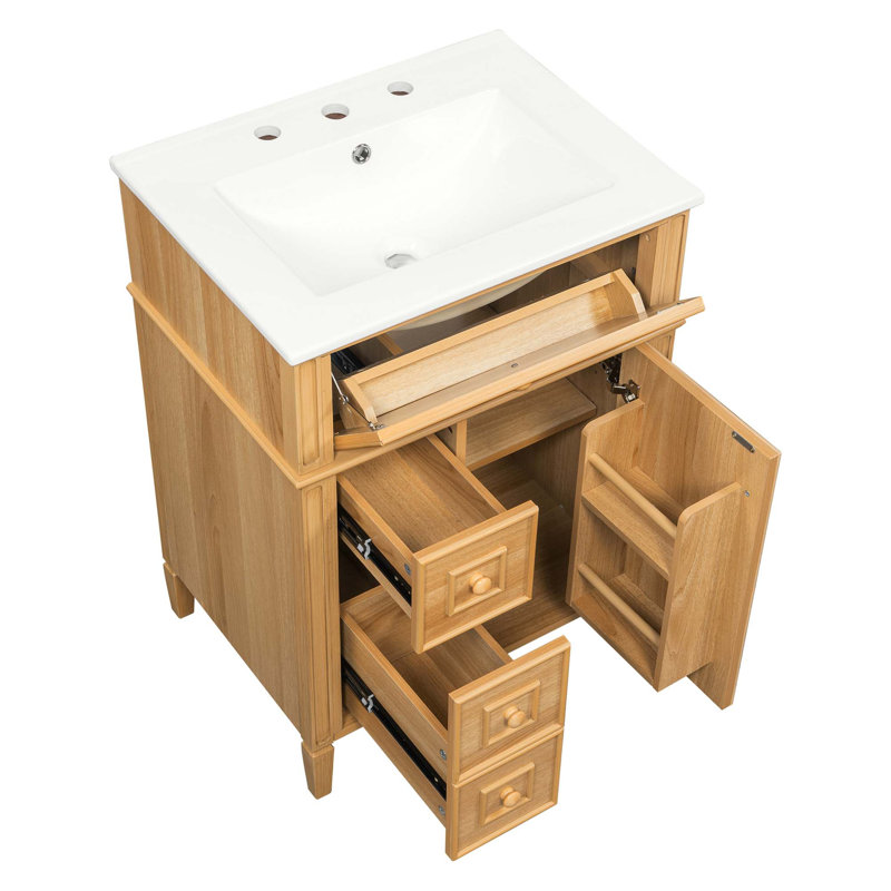 Élégant meuble-lavabo avec lavabo en céramique et caractéristiques de fermeture en douceur