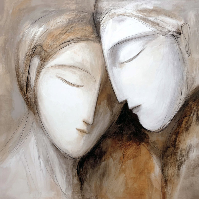 «Whispered Bond» - Toile abstraite minimaliste, H 20 po x l 20 po