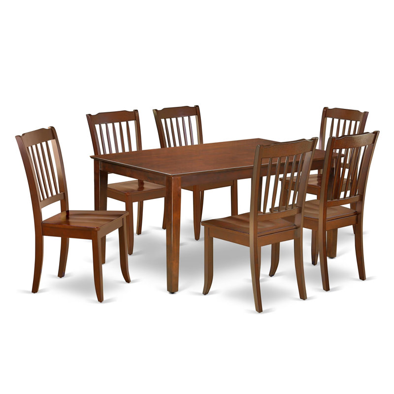 Ensemble de table de salle à manger 7 pièces comprenant une table de cuisine rectangulaire et 6 chaises de salle à manger, 36 x 60 pouces, acajou