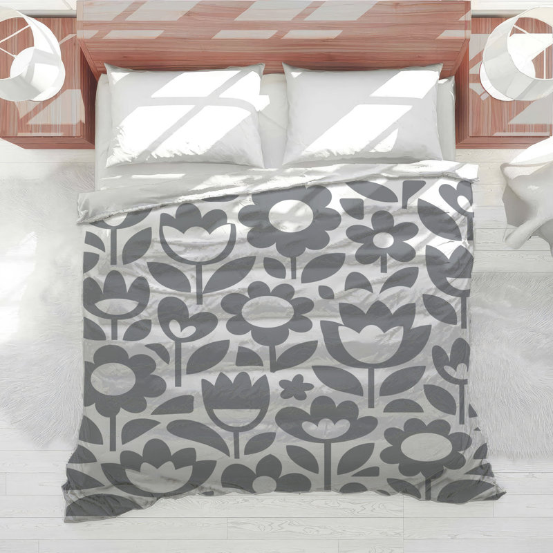 Édredon gris à motif floral, Twin