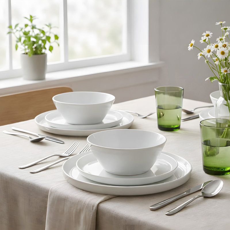 Dowan 18 Piece White Conical Ceramic Dinnerware Set, Service for 6
