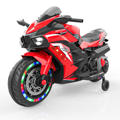12V Electric Motorcycle for Kids 3-6 Years Old, 4 MPH Max Speed, LED Lights, Bluetooth Music, Battery Powered, Red
