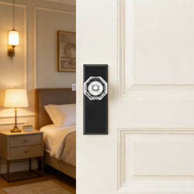 Matte Black Octagonal Crystal  Privacy Door Knob