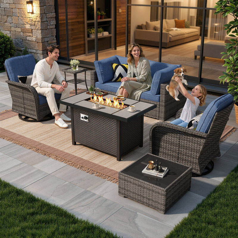 4 - Person Patio Conversation Set with Cushions, Blue, Yes
