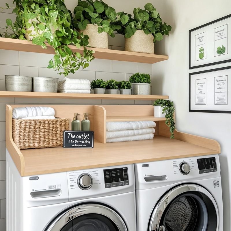 Étagère à lessive à 2 niveaux pour comptoir à linge à deux niveaux Kaboon l 58 po x P 28 po x H 12 po, Noyer clair