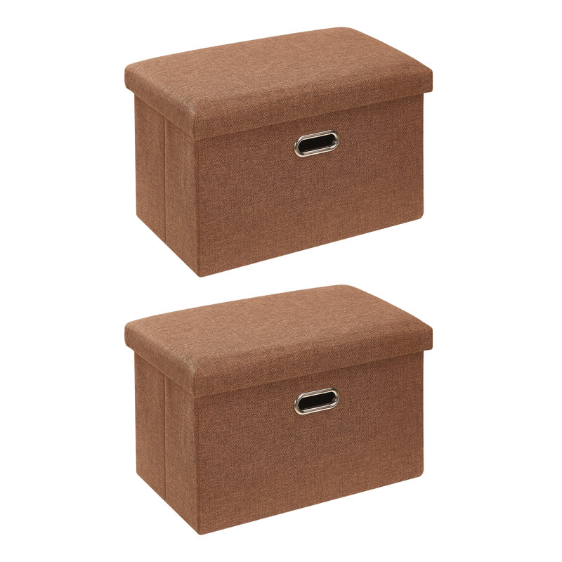 2 Pack 19 Inch Brown Storage Ottoman Bench With Lid – Folding Coffee Table Ottoman, Upholstered Footrest With Hidden Storage For Living Room, Bedroom, Entryway, Dorm, Small Apartment