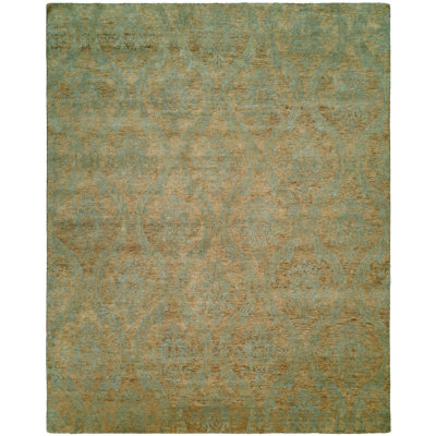 Tapis brun / bleu en laine noué à la main Ikat