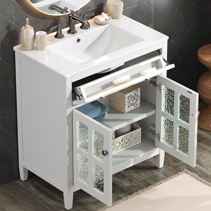 Meuble-lavabo 30 po avec lavabo en céramique et plateau réversible, Blanc