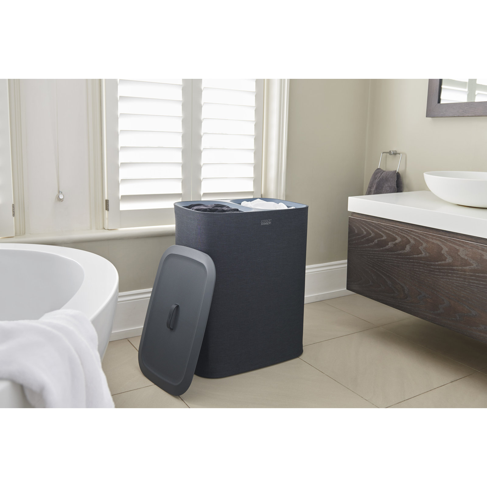 Joseph Joseph Tota Laundry Hamper, Carbon Black, 90-Liter (15.75" x 22.25" x 28")
