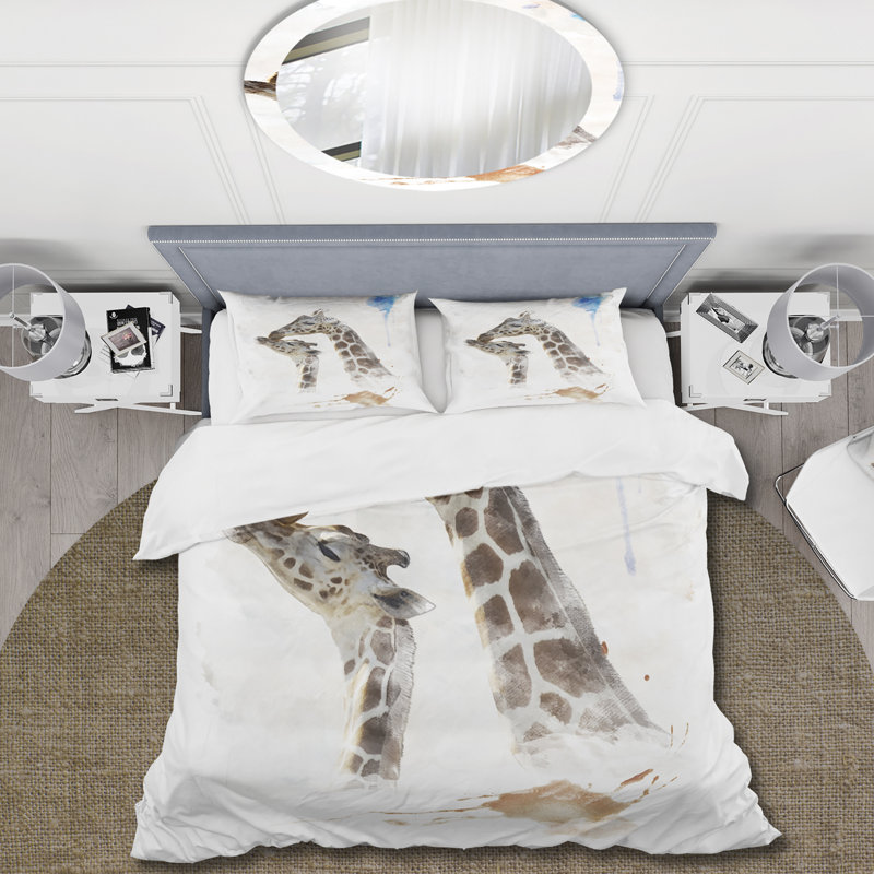 Portrait of a Giraffe and Child - Ensemble de housse de couette Farmhouse - Microfibre de polyester
